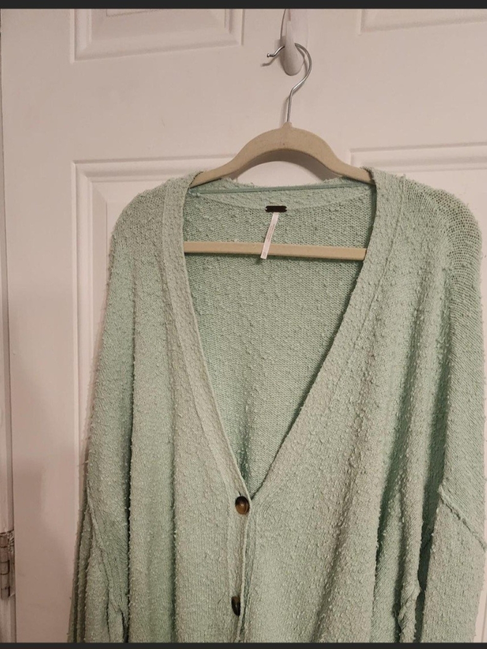 Free People Mint Green Textured Button Cardigan